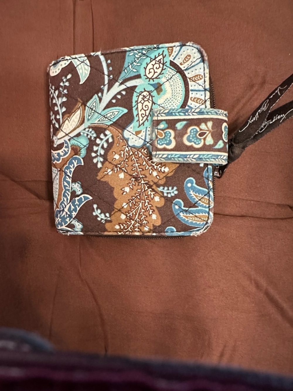 Vera Bradley Quilted Floral Wristlet Wallet - Brown & Turquoise